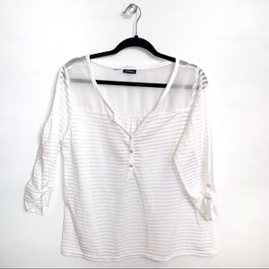 Torrid | White Sheer Striped 3/4 Sleeve Top